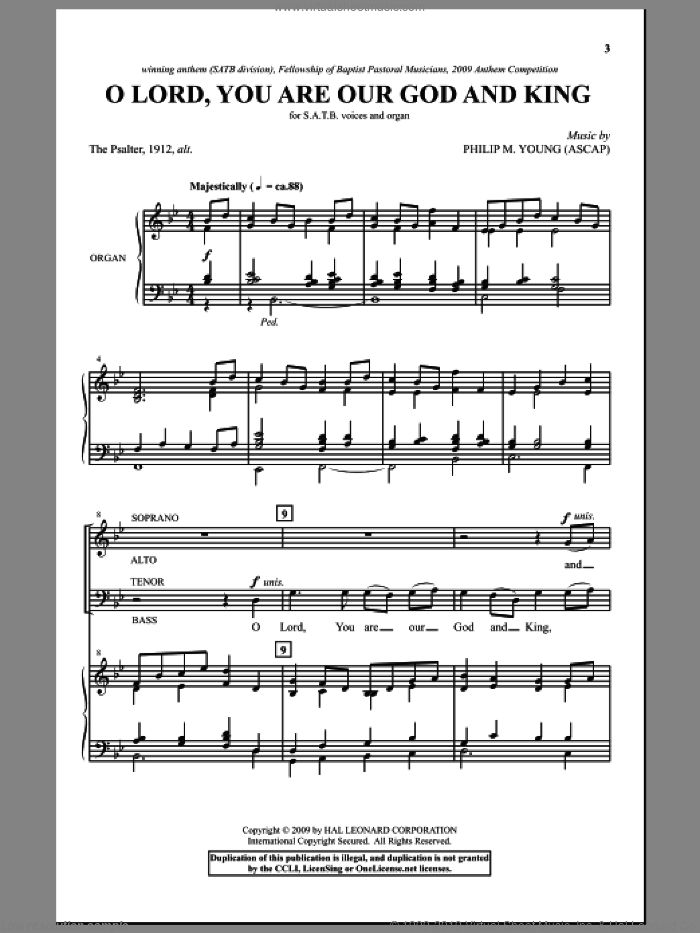 O Lord, You Are Our God And King sheet music for choir (SATB: soprano, alto, tenor, bass) by Philip M. Young, intermediate skill level