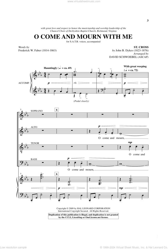 O Come And Mourn With Me Awhile sheet music for choir (SATB: soprano, alto, tenor, bass) by John Bacchus Dykes, Frederick W. Faber and David Schwoebel, intermediate skill level