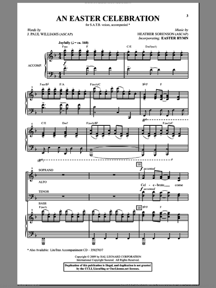 An Easter Celebration sheet music for choir (SATB: soprano, alto, tenor, bass) by Heather Sorenson and J. Paul Williams, intermediate skill level