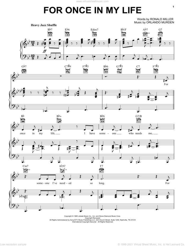 For Once In My Life sheet music for voice, piano or guitar by Frank Sinatra, Cy Coleman and Robert Wells, intermediate skill level