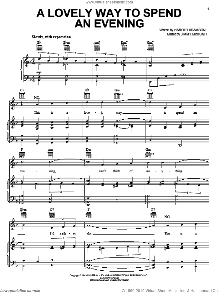 A Lovely Way To Spend An Evening sheet music for voice, piano or guitar by Frank Sinatra, Harold Adamson and Jimmy McHugh, intermediate skill level