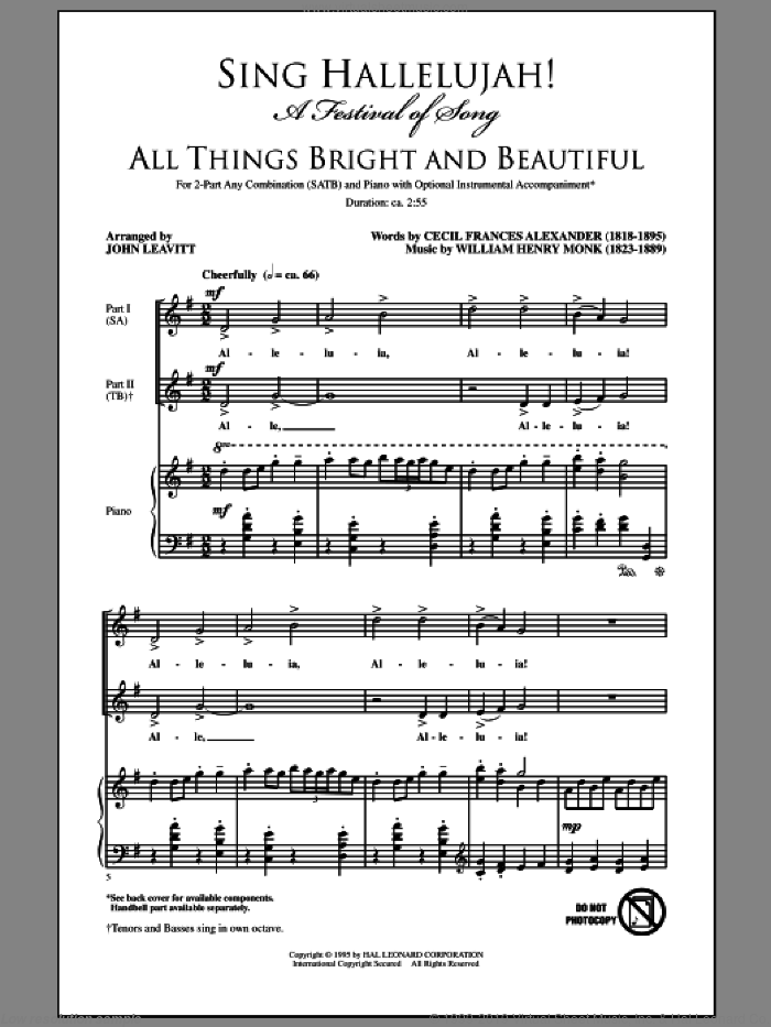 Sing Hallelujah! A Festival Of Song sheet music for choir (SATB: soprano, alto, tenor, bass) by John Leavitt, intermediate skill level