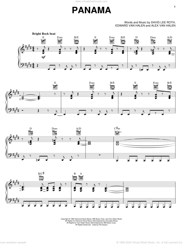 Panama sheet music for voice, piano or guitar by Edward Van Halen, Alex Van Halen and David Lee Roth, intermediate skill level