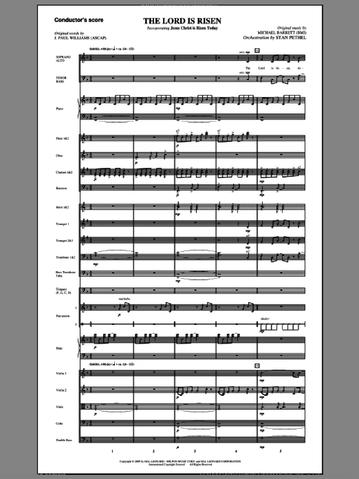 The Lord Is Risen (COMPLETE) sheet music for orchestra/band (Orchestra) by J. Paul Williams and Michael Barrett, intermediate skill level