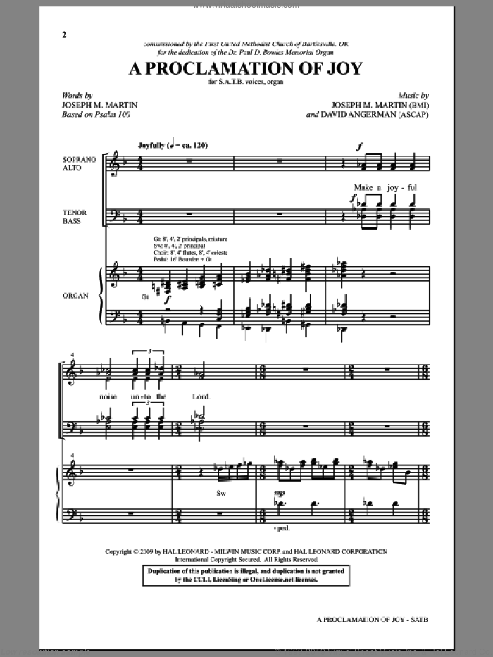 A Proclamation Of Joy sheet music for choir (SATB: soprano, alto, tenor, bass) by Joseph M. Martin, David Angerman and Psalm 100, intermediate skill level