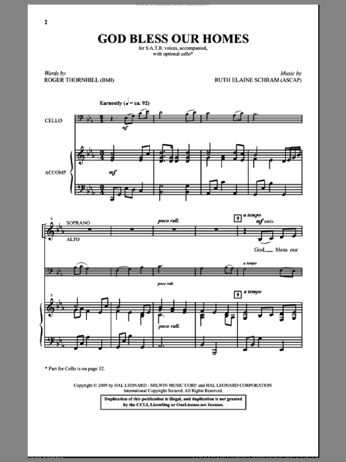 God Bless Our Homes sheet music for choir (SATB: soprano, alto, tenor, bass) by Ruth Elaine Schram and Roger Thornhill, intermediate skill level
