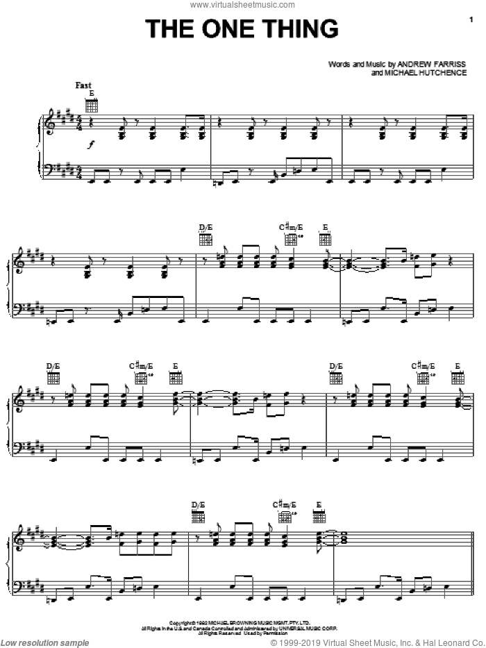 The One Thing sheet music for voice, piano or guitar by INXS, Andrew Farriss and Michael Hutchence, intermediate skill level