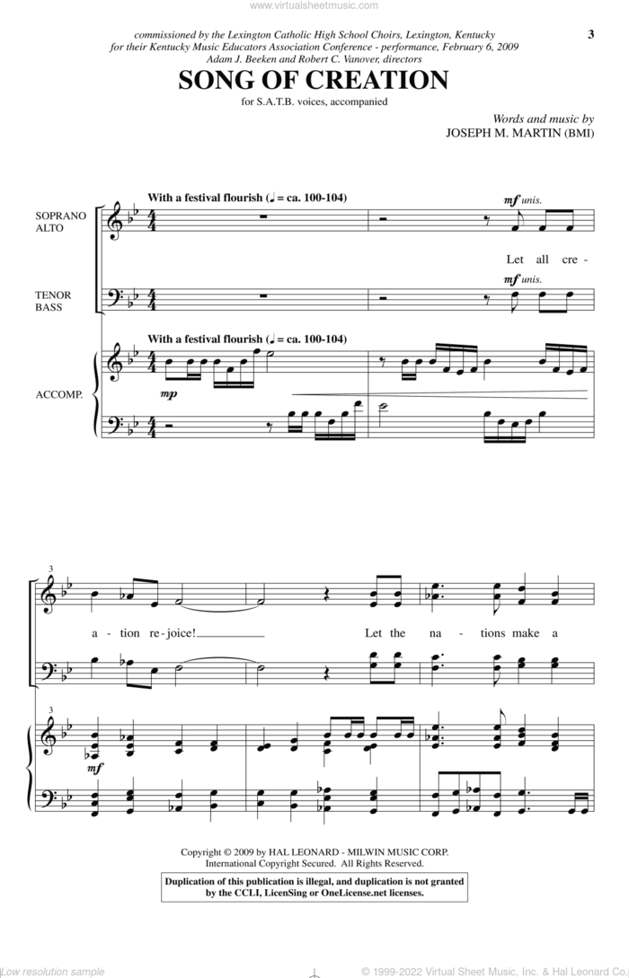 Song Of Creation sheet music for choir (SATB: soprano, alto, tenor, bass) by Joseph M. Martin, intermediate skill level