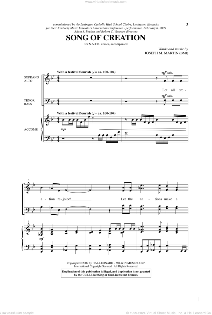 Song Of Creation sheet music for choir (SATB: soprano, alto, tenor, bass) by Joseph M. Martin, intermediate skill level