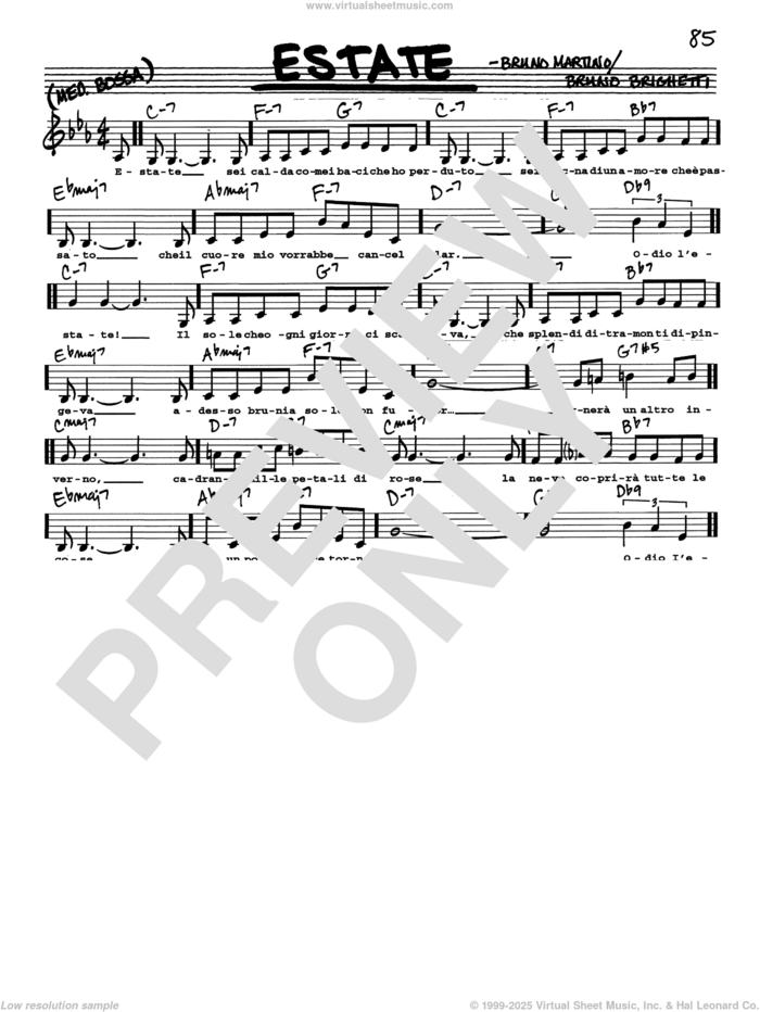 Estate (Low Voice) sheet music for voice and other instruments (real book with lyrics) by Bruno Brighetti and Bruno Martino, intermediate skill level