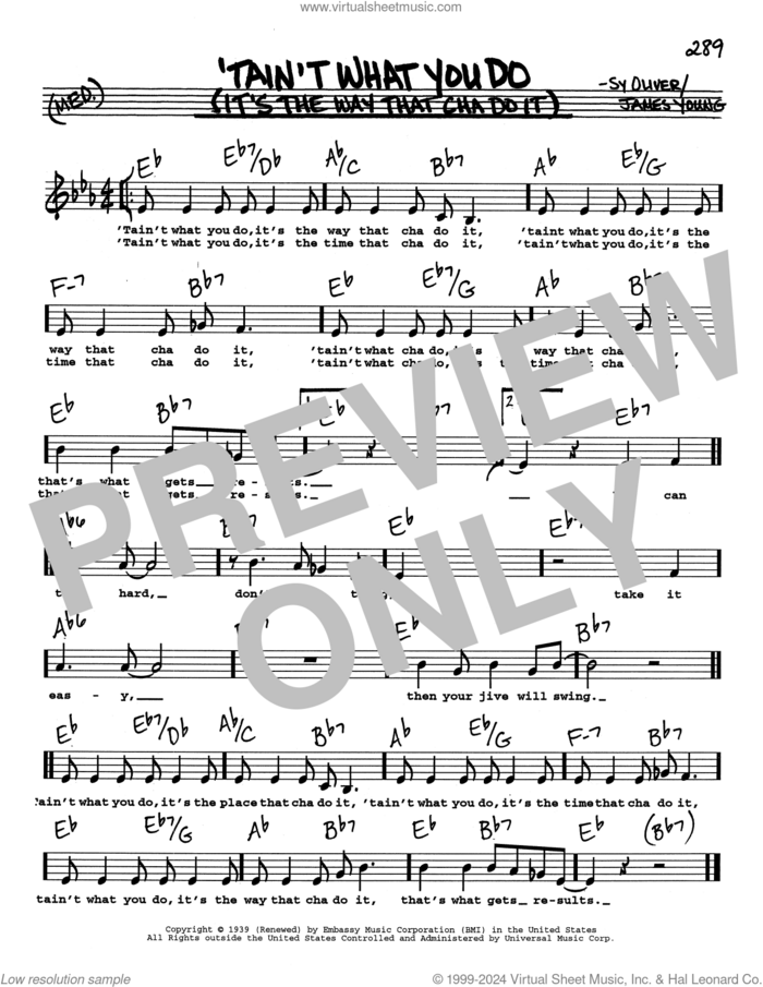 'Tain't What You Do (It's The Way That Cha Do It) (Low Voice) sheet music for voice and other instruments (real book with lyrics) by Sy Oliver and James Young, intermediate skill level