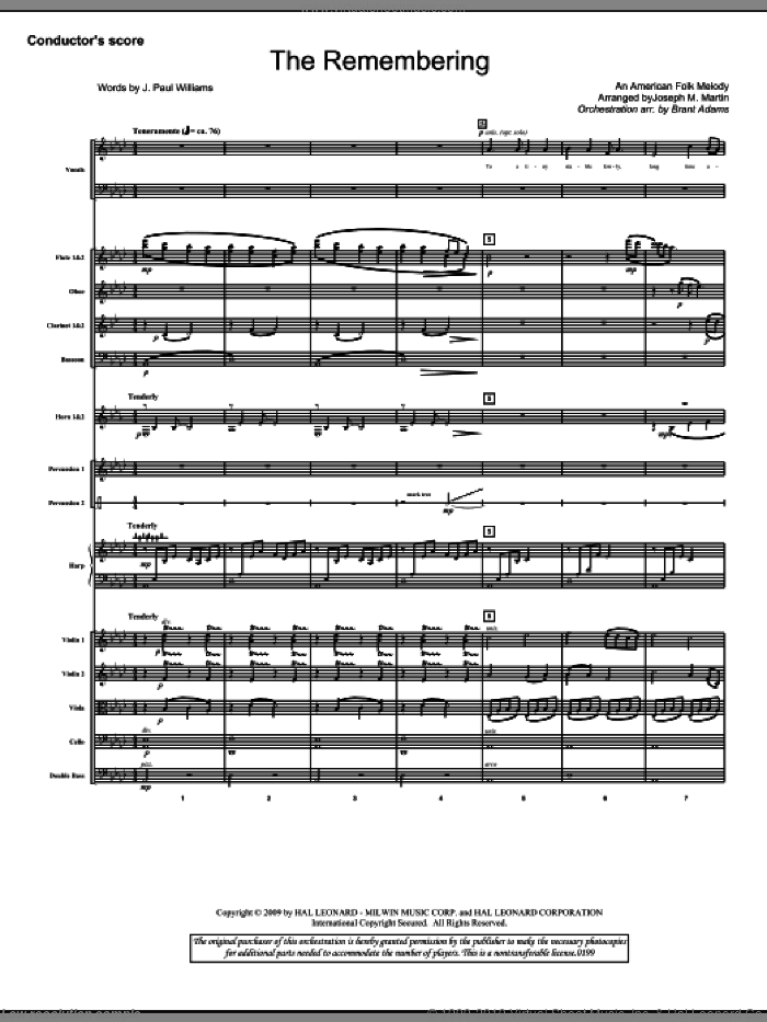 The Remembering (COMPLETE) sheet music for orchestra/band (Orchestra) by Joseph M. Martin, J. Paul Williams and Miscellaneous, intermediate skill level