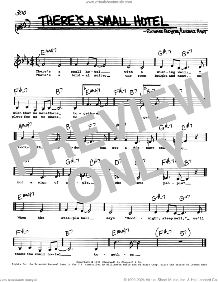 There's A Small Hotel (Low Voice) sheet music for voice and other instruments (real book with lyrics) by Richard Rodgers, Lorenz Hart and Rodgers & Hart, intermediate skill level