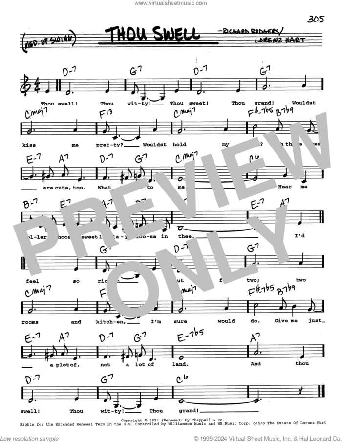 Thou Swell (Low Voice) sheet music for voice and other instruments (real book with lyrics) by Richard Rodgers, Lorenz Hart and Rodgers & Hart, intermediate skill level