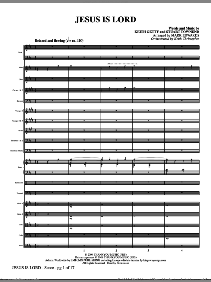 Jesus Is Lord (COMPLETE) sheet music for orchestra/band (Orchestra) by Stuart Townend, Keith Getty and Mark Edwards, intermediate skill level