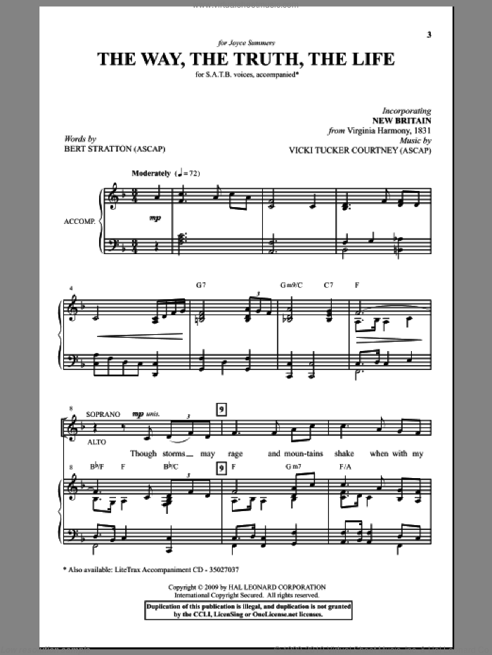 The Way, The Truth, The Life sheet music for choir (SATB: soprano, alto, tenor, bass) by Vicki Tucker Courtney and Bert Stratton, intermediate skill level