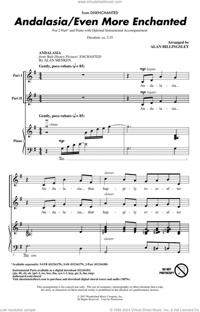 Andalasia / Even More Enchanted (arr. Alan Billingsley) sheet music for choir (2-Part) by Alan Menken, Alan Billingsley and Stephen Schwartz, intermediate duet