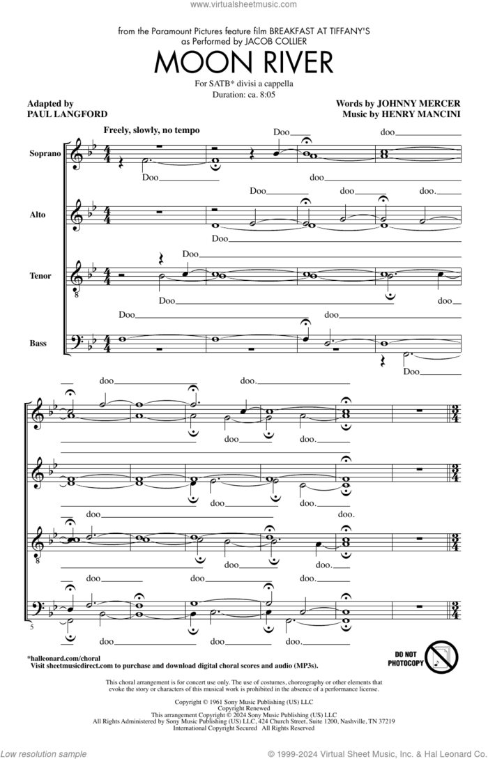 Moon River (arr. Paul Langford) sheet music for choir (SATB Divisi) by Jacob Collier, Paul Langford, Henry Mancini and Johnny Mercer, intermediate skill level