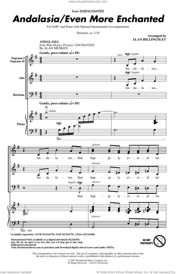 Andalasia / Even More Enchanted (arr. Alan Billingsley) sheet music for choir (SAB: soprano, alto, bass) by Alan Menken, Alan Billingsley and Stephen Schwartz, intermediate skill level