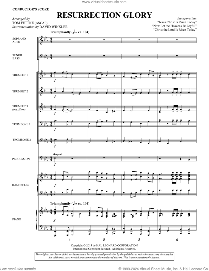 Resurrection Glory (COMPLETE) sheet music for orchestra/band by Charles Wesley, Lyra Davidica and Tom Fettke, classical score, intermediate skill level