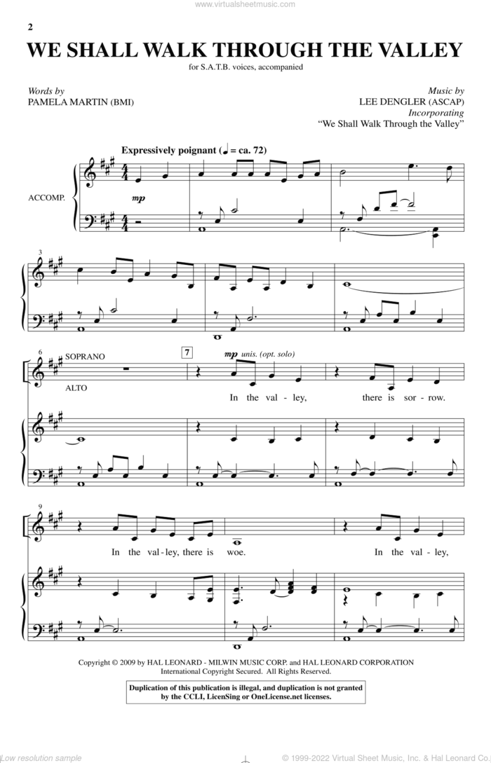 We Shall Walk Through The Valley In Peace sheet music for choir (SATB: soprano, alto, tenor, bass) by Lee Dengler and Pamela Martin, intermediate skill level