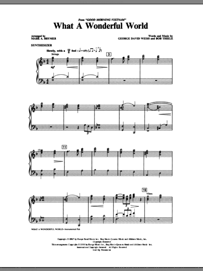 What A Wonderful World (complete set of parts) sheet music for orchestra/band by Mark Brymer, Bob Thiele, George David Weiss and Louis Armstrong, intermediate skill level