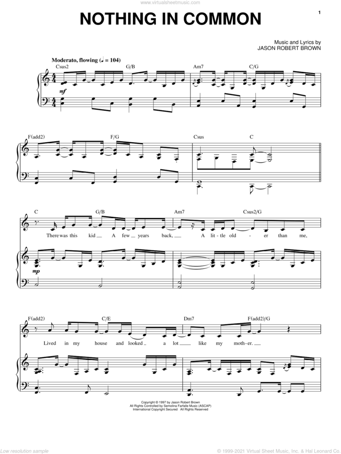 Nothing In Common (from Wearing Someone Else's Clothes) sheet music for voice and piano by Jason Robert Brown, intermediate skill level
