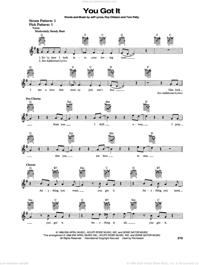 You Got It sheet music for guitar solo (chords) by Roy Orbison, Bonnie Raitt, Jeff Lynne and Tom Petty, easy guitar (chords)