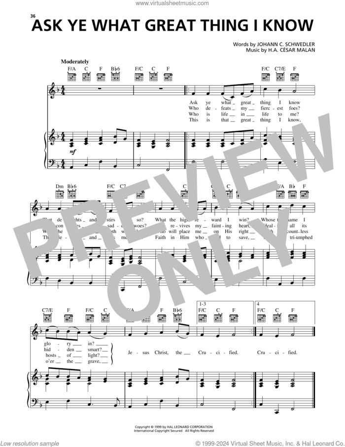 Ask Ye What Great Thing I Know sheet music for voice, piano or guitar by Johann C. Schwedler, Benjamin H. Kennedy and H.A. Cesar Malan, intermediate skill level