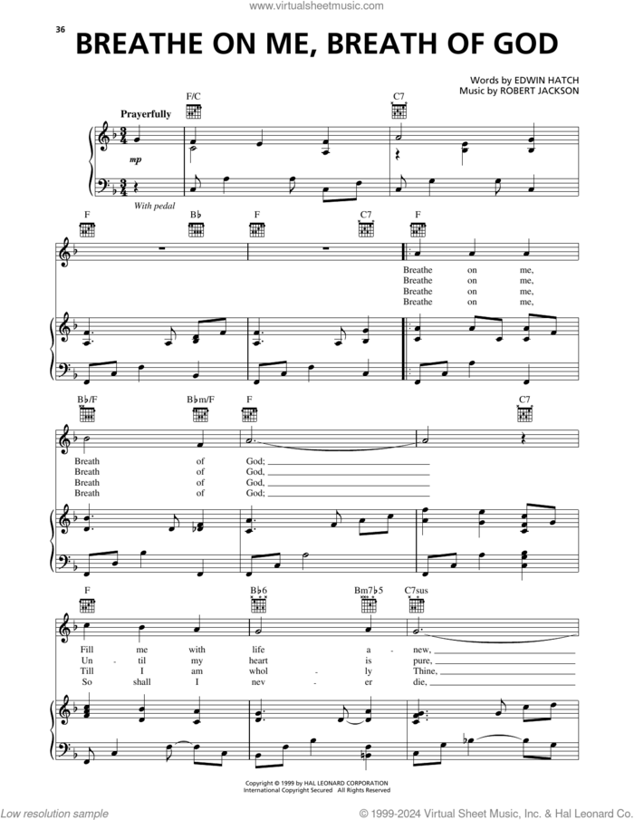 Breathe On Me, Breath Of God sheet music for voice, piano or guitar by Edwin Hatch and Robert Jackson, intermediate skill level