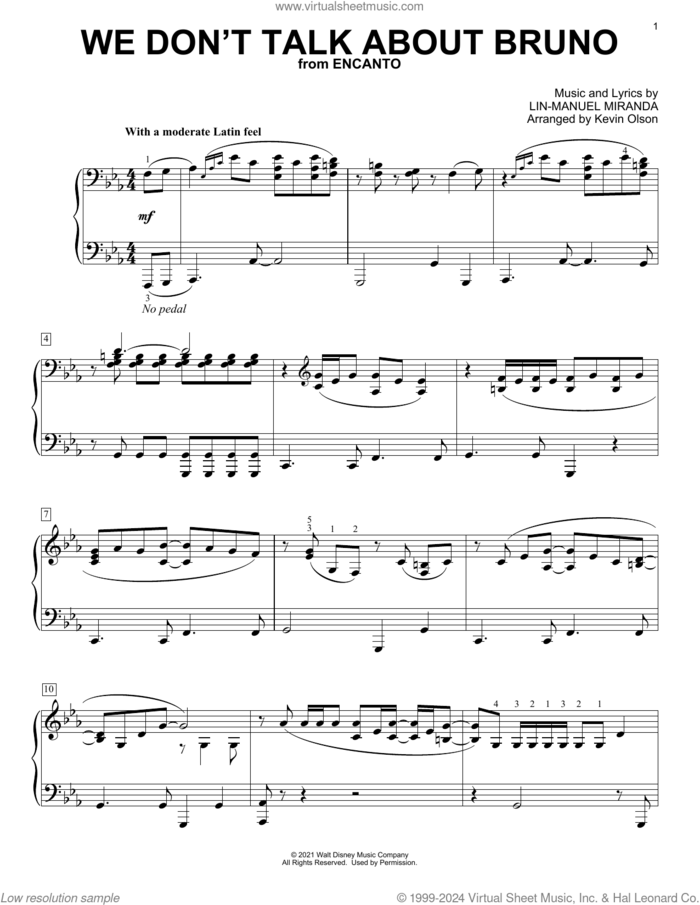 We Don't Talk About Bruno (from Encanto) (arr. Kevin Olson) sheet music for voice and other instruments (E-Z Play) by Lin-Manuel Miranda and Kevin Olson, easy skill level
