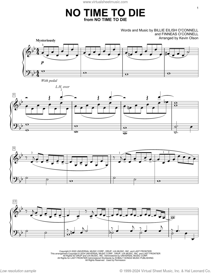 No Time To Die (arr. Kevin Olson) sheet music for voice and other instruments (E-Z Play) by Billie Eilish and Kevin Olson, easy skill level