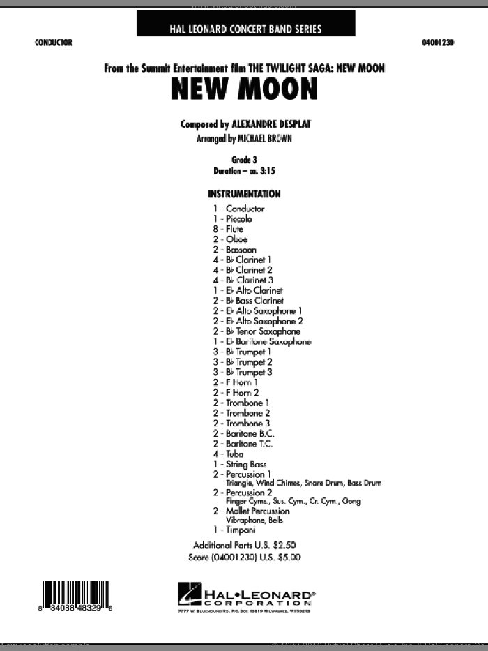New Moon (The Meadow) (COMPLETE) sheet music for concert band by Alexandre Desplat and Michael Brown, intermediate skill level