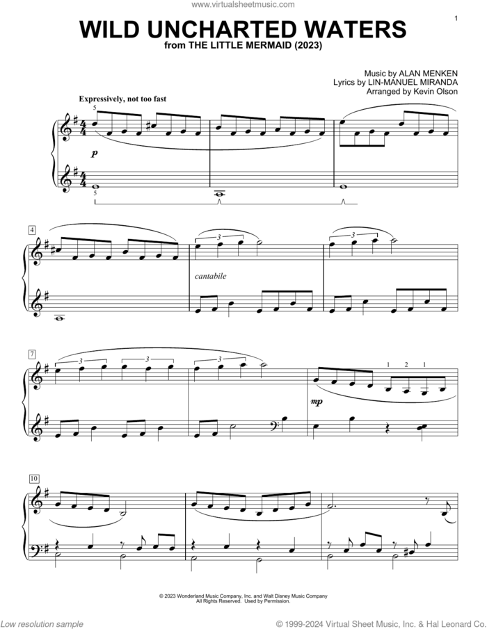 Wild Uncharted Waters (from The Little Mermaid) (2023) (arr. Kevin Olson) sheet music for voice and other instruments (E-Z Play) by Jonah Hauer-King, Kevin Olson, Alan Menken and Lin-Manuel Miranda, easy skill level