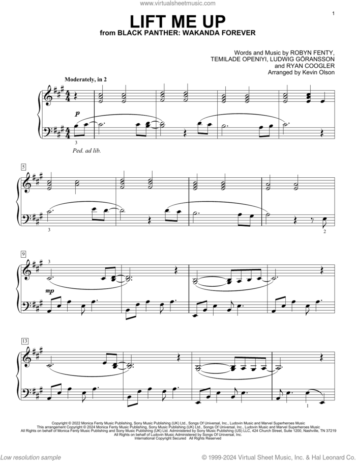 Lift Me Up (from Black Panther: Wakanda Forever) sheet music for voice and other instruments (E-Z Play) by Rihanna, Kevin Olson, Ludwig Goransson, Robyn Fenty, Ryan Coogler and Temilade Openiyi, easy skill level