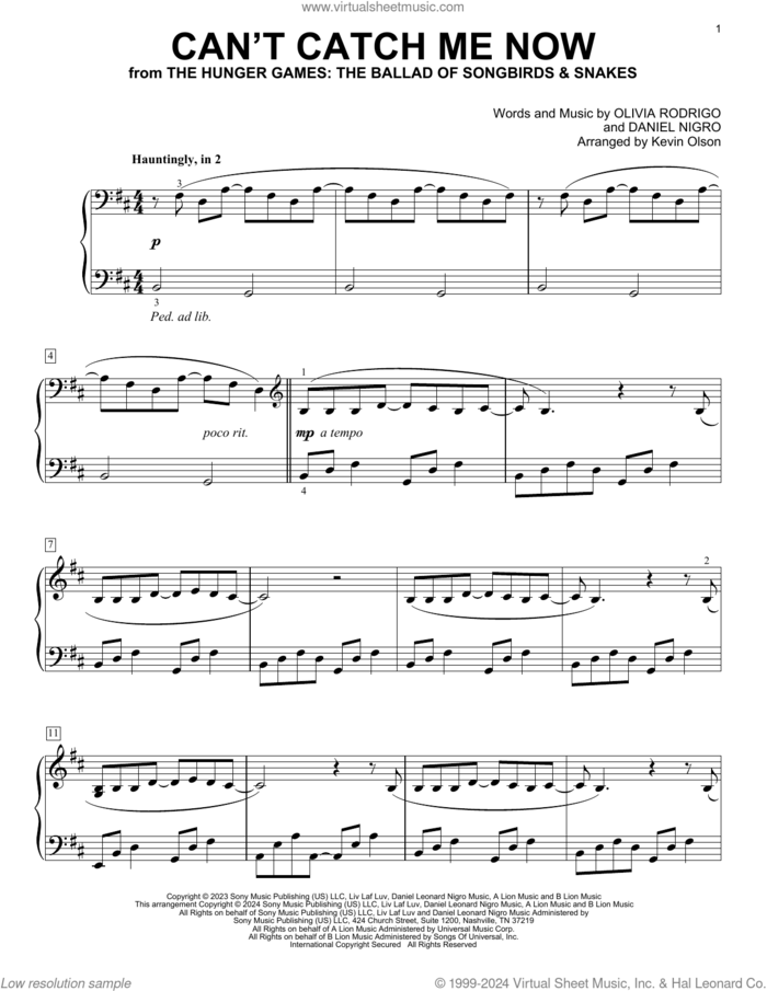Can't Catch Me Now (from The Hunger Games: The Ballad of Songbirds and Snakes) sheet music for voice and other instruments (E-Z Play) by Olivia Rodrigo, Kevin Olson and Daniel Nigro, easy skill level