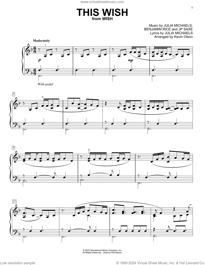 This Wish (from Wish) (arr. Kevin Olson) sheet music for voice and other instruments (E-Z Play) by Ariana DeBose, Kevin Olson, Benjamin Rice, JP Saxe and Julia Michaels, easy skill level