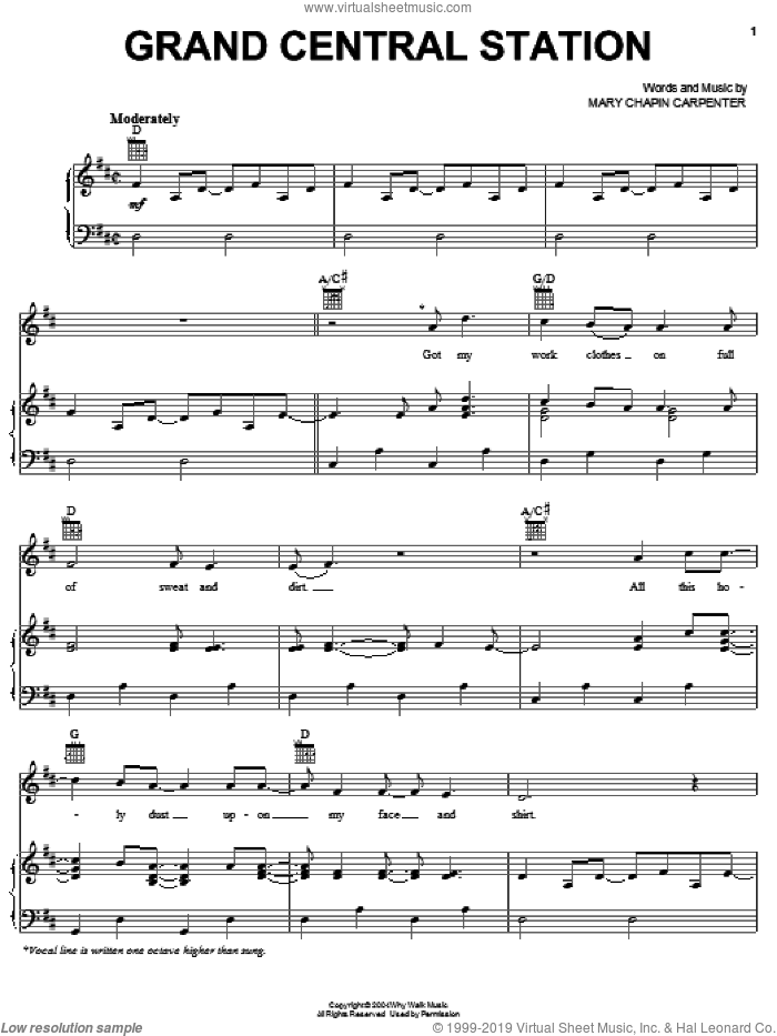 Grand Central Station sheet music for voice, piano or guitar by Mary Chapin Carpenter, intermediate skill level