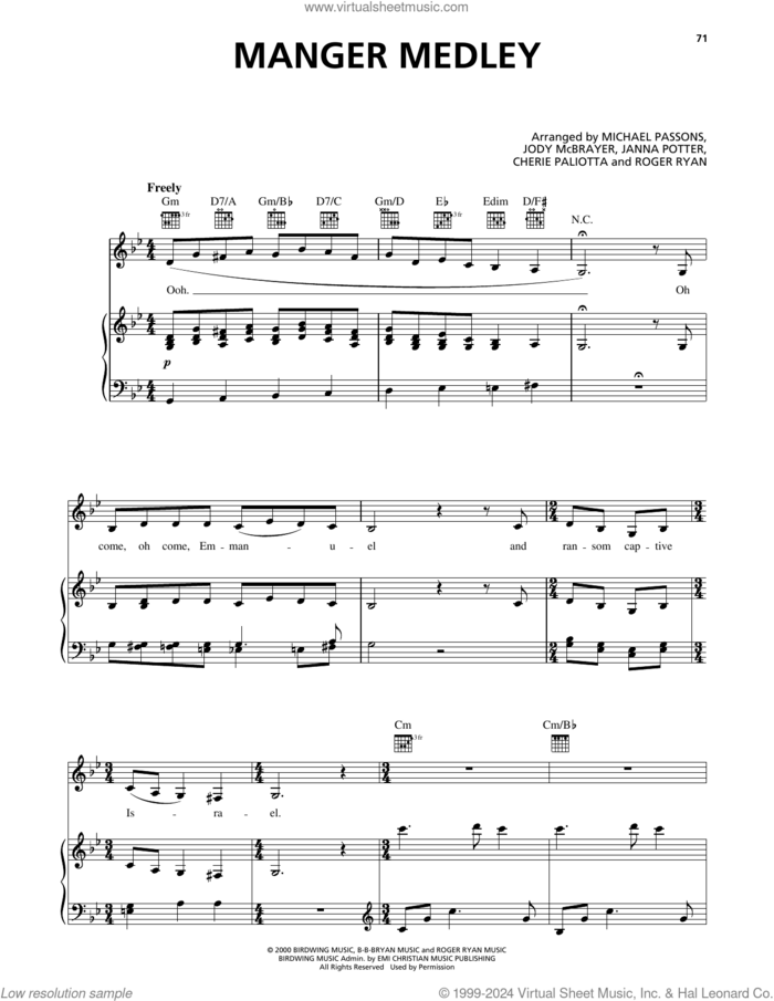 Manger Medley sheet music for voice, piano or guitar by Avalon, intermediate skill level