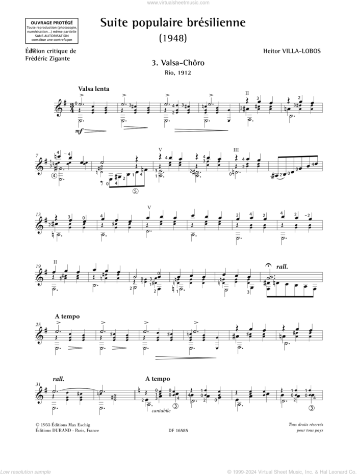 Valsa-Choro sheet music for guitar solo by Heitor Villa-Lobos, classical score, intermediate skill level