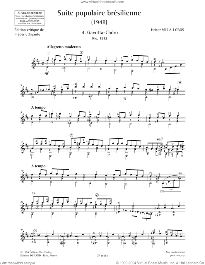 Gavotta-Choro sheet music for guitar solo by Heitor Villa-Lobos, classical score, intermediate skill level