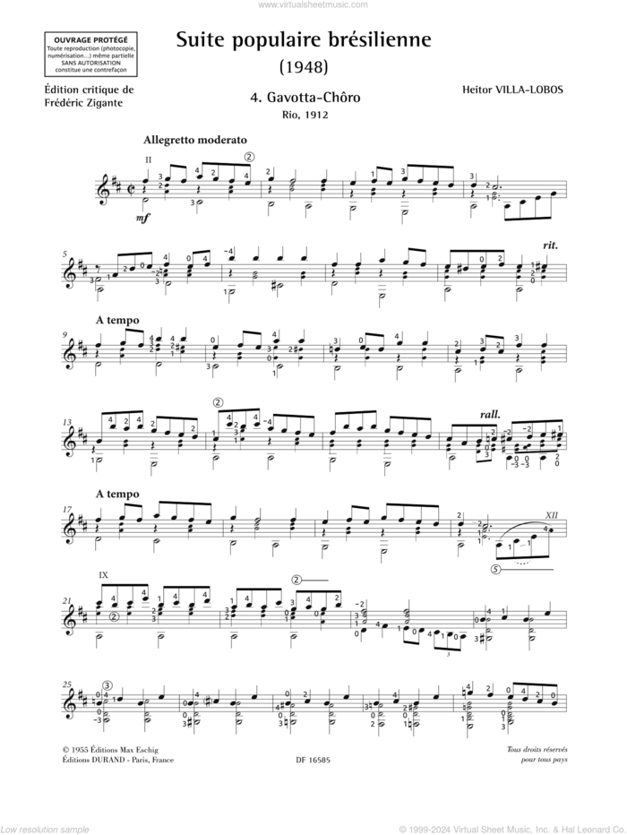 Gavotta-Choro sheet music for guitar solo by Heitor Villa-Lobos, classical score, intermediate skill level