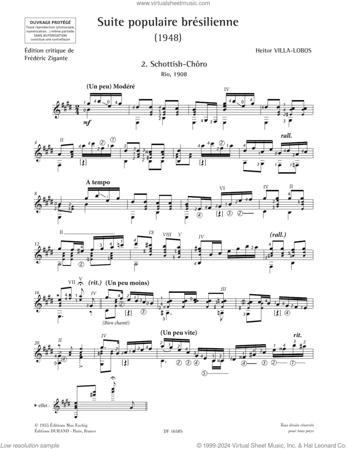 Schottish-Choro sheet music for guitar solo by Heitor Villa-Lobos, classical score, intermediate skill level