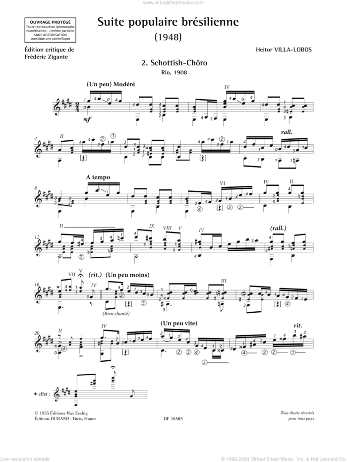 Schottish-Choro sheet music for guitar solo by Heitor Villa-Lobos, classical score, intermediate skill level