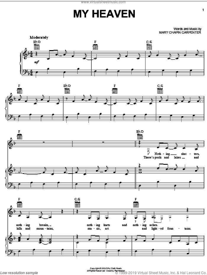 My Heaven sheet music for voice, piano or guitar by Mary Chapin Carpenter, intermediate skill level