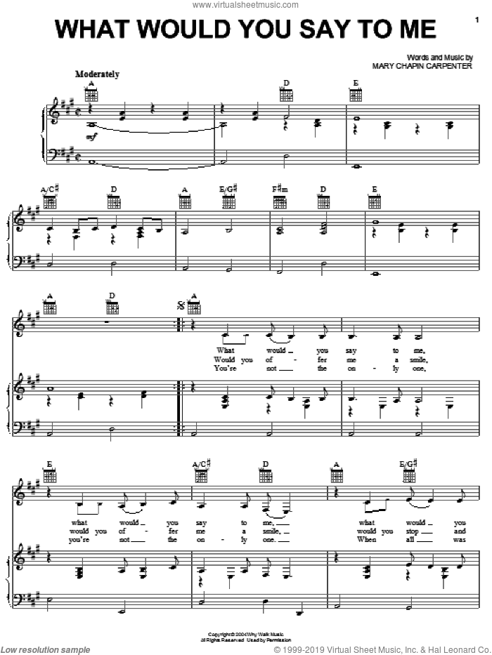 What Would You Say To Me sheet music for voice, piano or guitar by Mary Chapin Carpenter, intermediate skill level