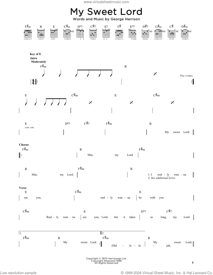 My Sweet Lord sheet music for guitar solo (lead sheet) by George Harrison, intermediate guitar (lead sheet)