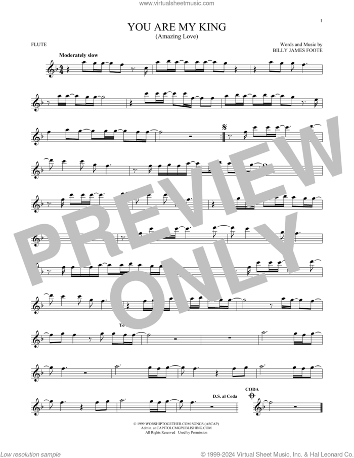 You Are My King (Amazing Love) sheet music for flute solo by Newsboys, Passion and Billy Foote, intermediate skill level