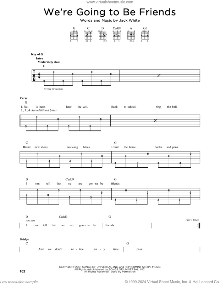 We're Going To Be Friends sheet music for guitar solo (lead sheet) by The White Stripes and Jack White, intermediate guitar (lead sheet)