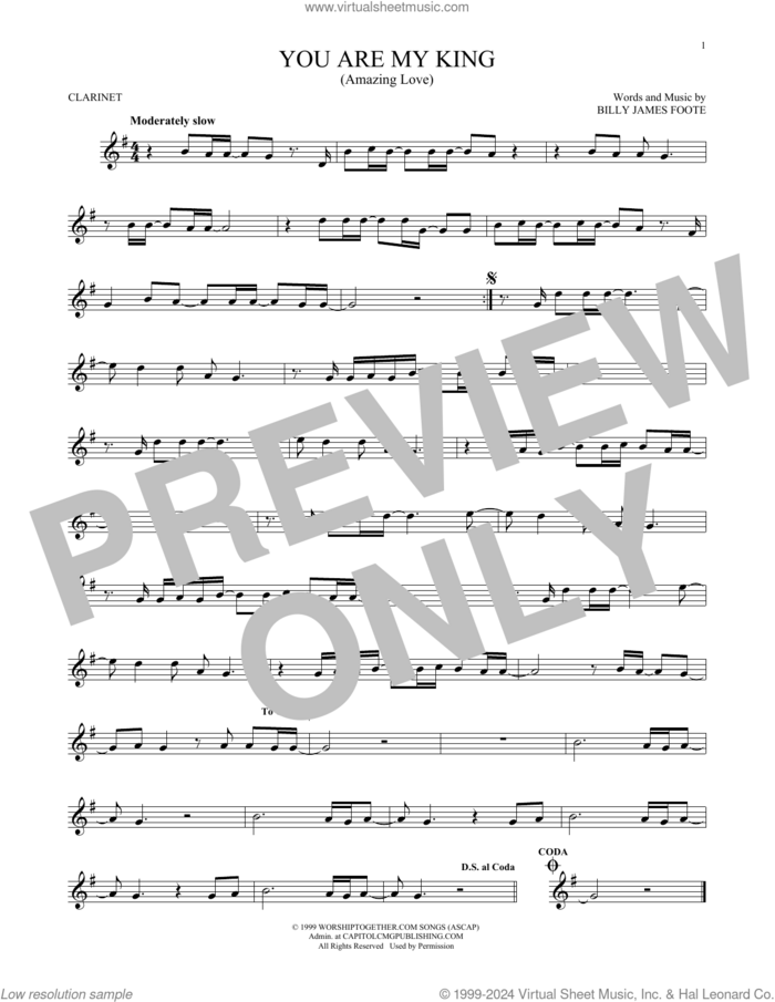 You Are My King (Amazing Love) sheet music for clarinet solo by Newsboys, Passion and Billy Foote, intermediate skill level